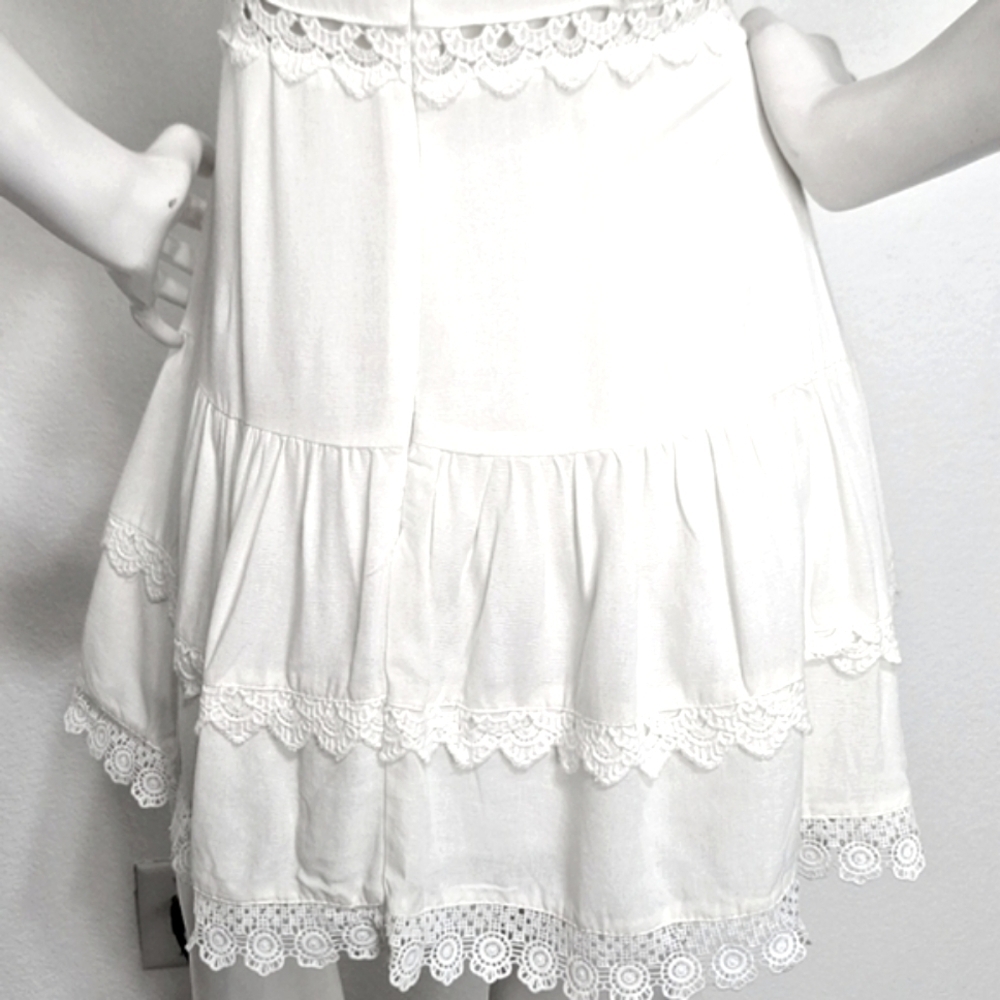 Entro White Ruffle Eyelet Coquette Romantic V-Neck Cottagecore Mini Dress Size L - Picture 11 of 16
